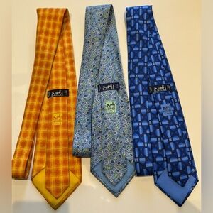 Hermes Silk Tie Trio - Orange, Blue & Multi Colored